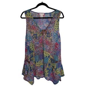 MULTIPLES V-Neck Faux Button Multicolor Tank Women's Large